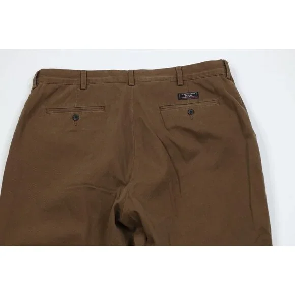 Vintage 90s Ralph Lauren Mens 36x30 Faded Wide Leg Chino Pants Brown Cotton